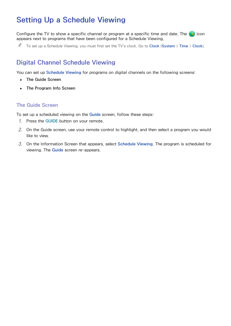 Setting up a schedule viewing, 122 digital channel schedule viewing, Digital channel schedule viewing | Samsung UN32H5500AFXZA User Manual | Page 128 / 225