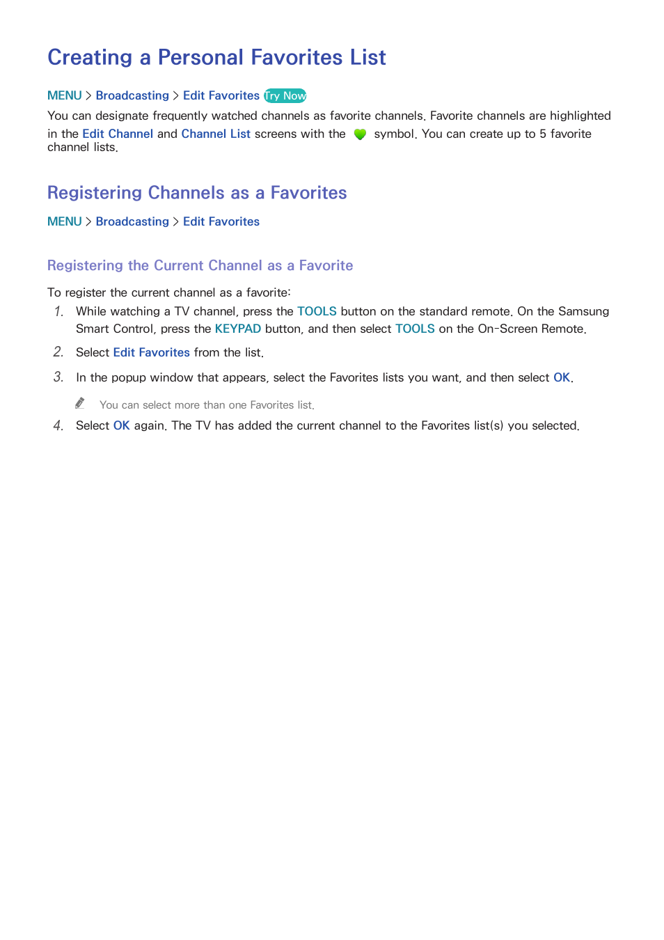 Creating a personal favorites list, 132 registering channels as a favorites, Registering channels as a favorites | Samsung UN32H5500AFXZA User Manual | Page 138 / 225