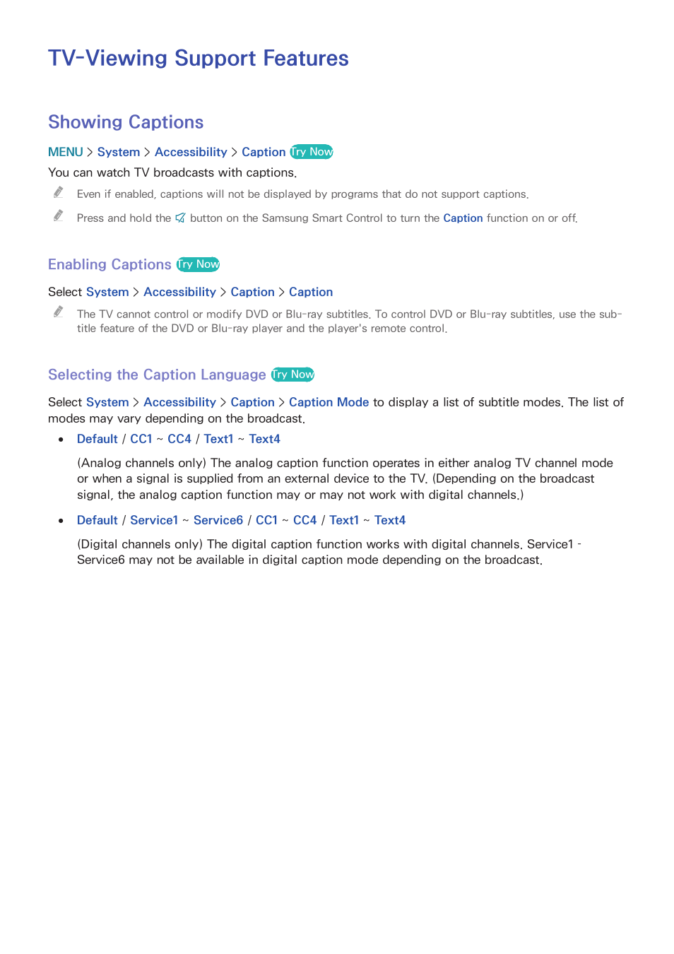 Tv-viewing support features, 141 showing captions, Showing captions | Samsung UN32H5500AFXZA User Manual | Page 147 / 225