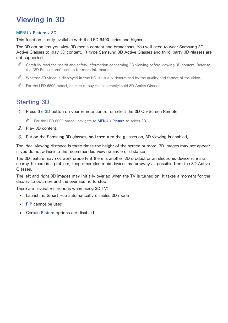 Viewing in 3d, 152 starting 3d, Starting 3d | Samsung UN32H5500AFXZA User Manual | Page 158 / 225
