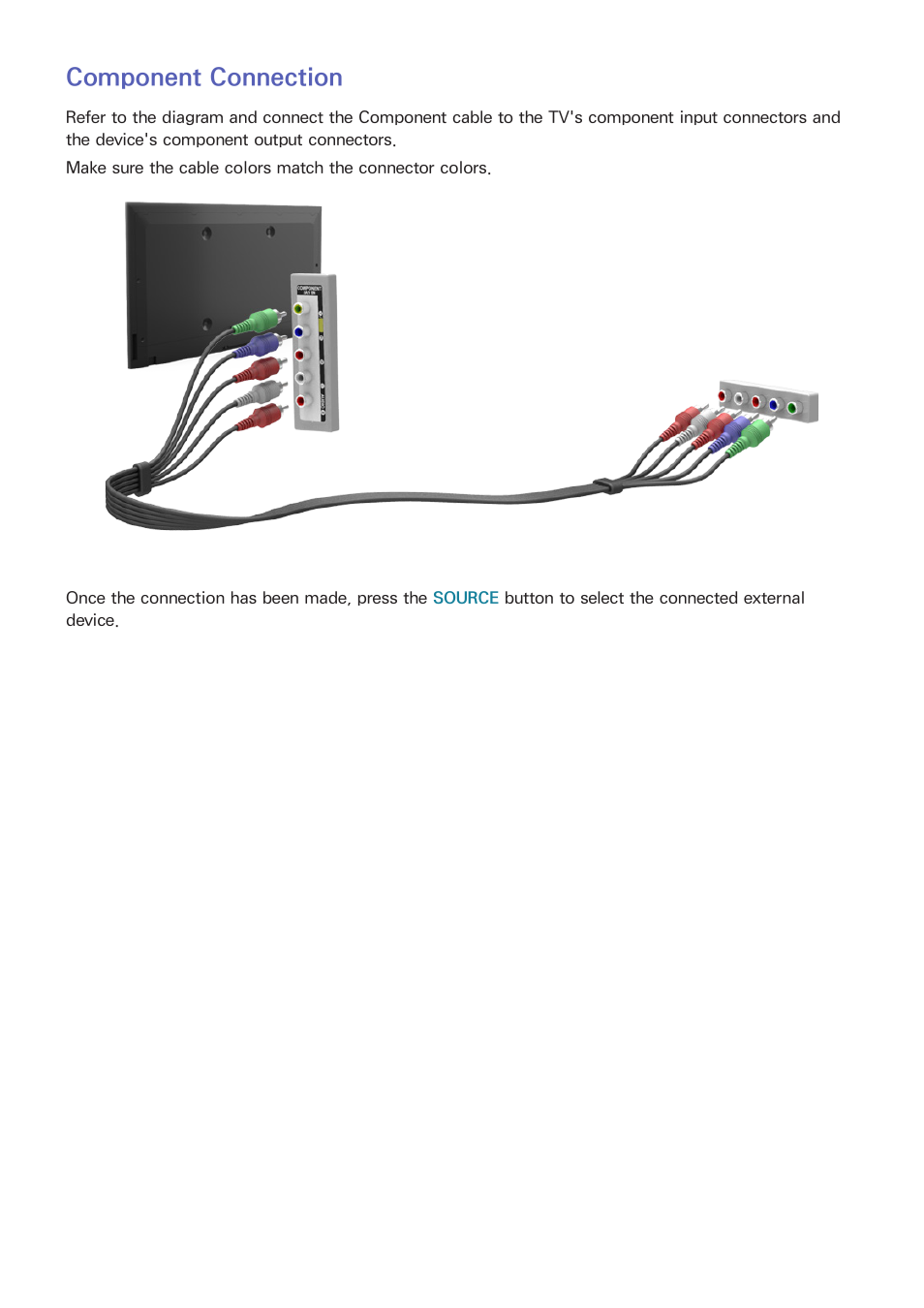 Component connection | Samsung UN32H5500AFXZA User Manual | Page 16 / 225