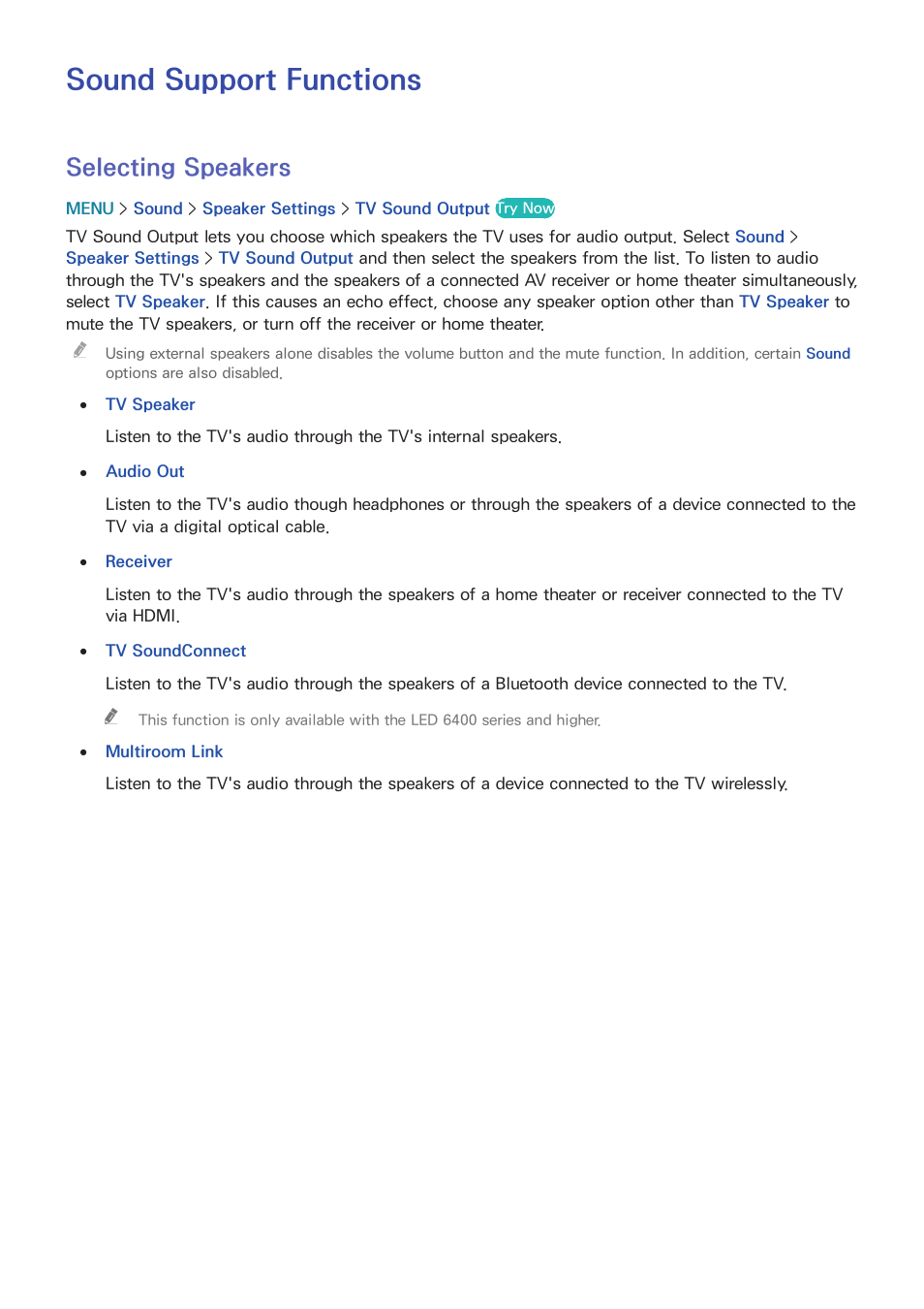 Sound support functions, 159 selecting speakers, Selecting speakers | Samsung UN32H5500AFXZA User Manual | Page 165 / 225