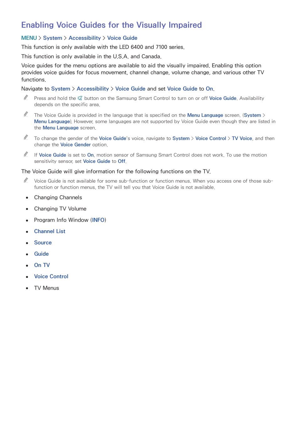 Enabling voice guides for the visually impaired | Samsung UN32H5500AFXZA User Manual | Page 181 / 225