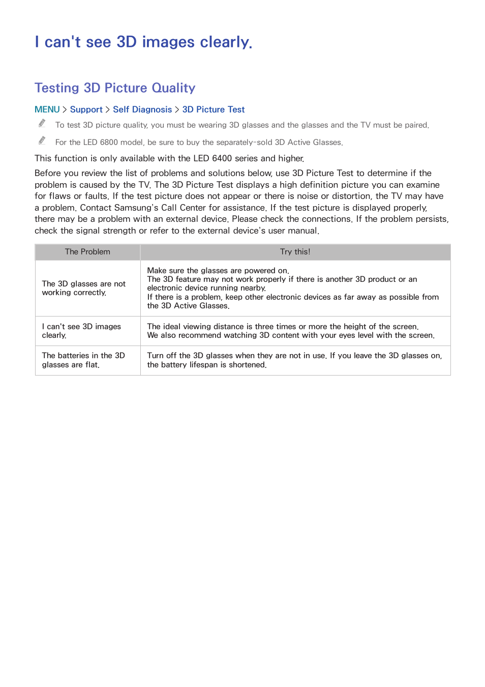 I can't see 3d images clearly, 186 testing 3d picture quality, Testing 3d picture quality | Samsung UN32H5500AFXZA User Manual | Page 192 / 225