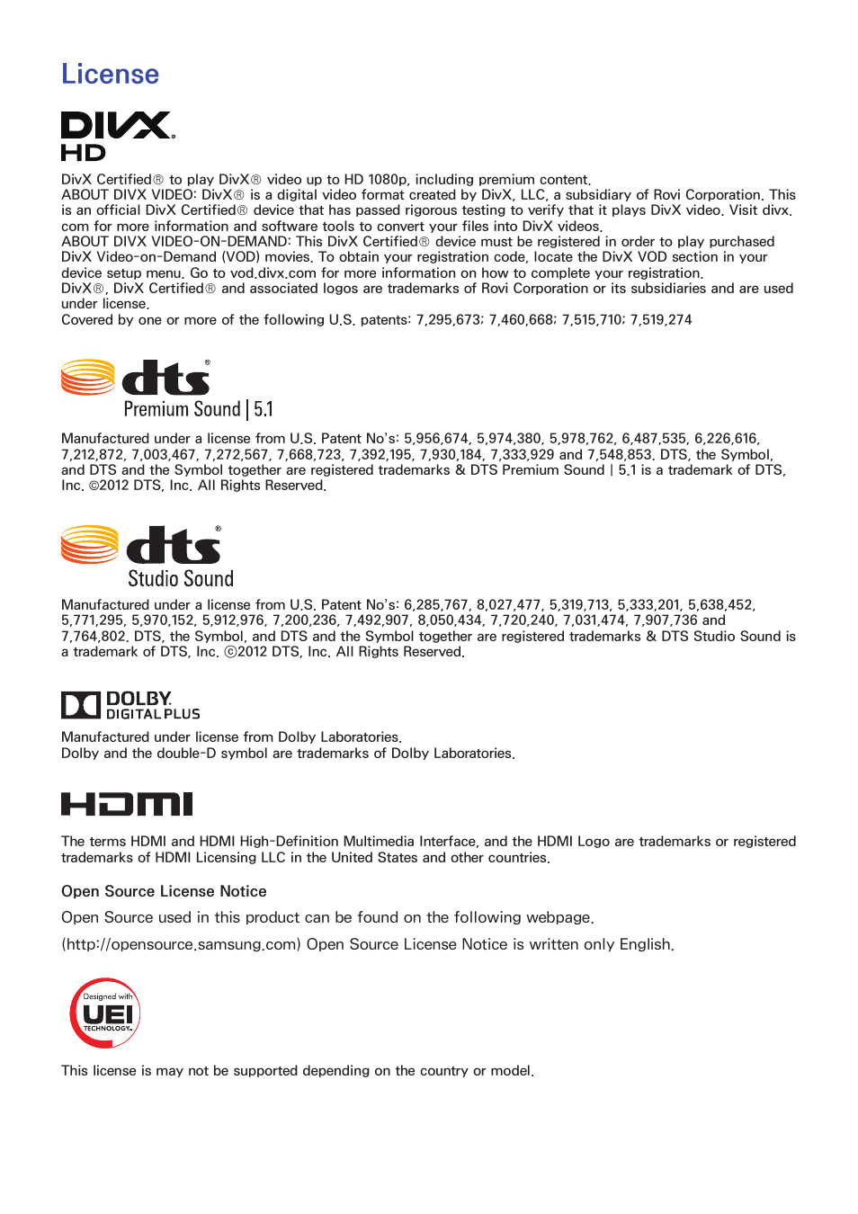License | Samsung UN32H5500AFXZA User Manual | Page 223 / 225