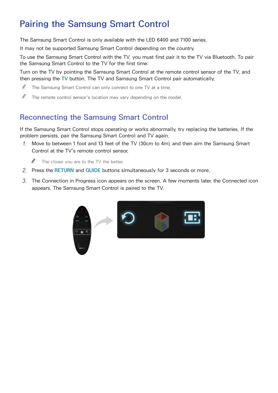 Pairing the samsung smart control, 25 reconnecting the samsung smart control, Reconnecting the samsung smart control | Samsung UN32H5500AFXZA User Manual | Page 31 / 225