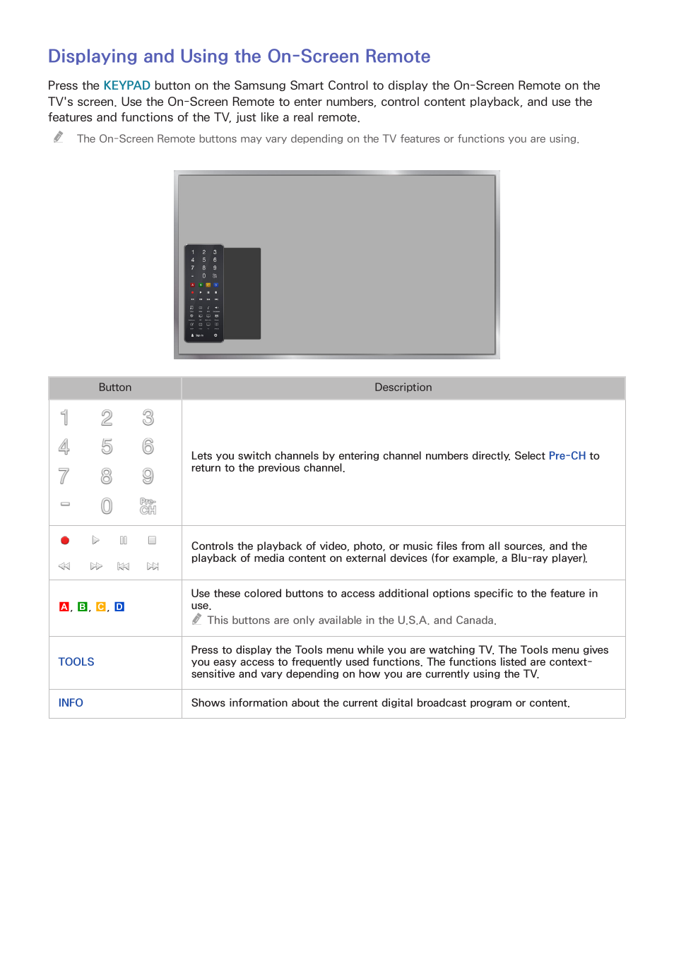 32 displaying and using the on-screen remote, Displaying and using the on-screen remote | Samsung UN32H5500AFXZA User Manual | Page 38 / 225