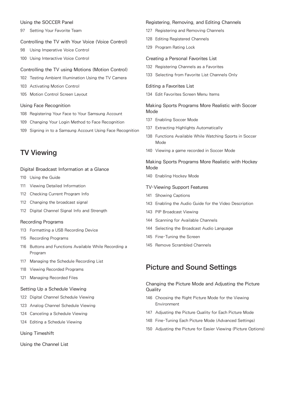 Tv viewing, Picture and sound settings | Samsung UN32H5500AFXZA User Manual | Page 4 / 225