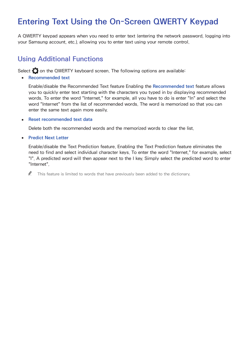 Entering text using the on-screen qwerty keypad, Using additional functions | Samsung UN32H5500AFXZA User Manual | Page 47 / 225