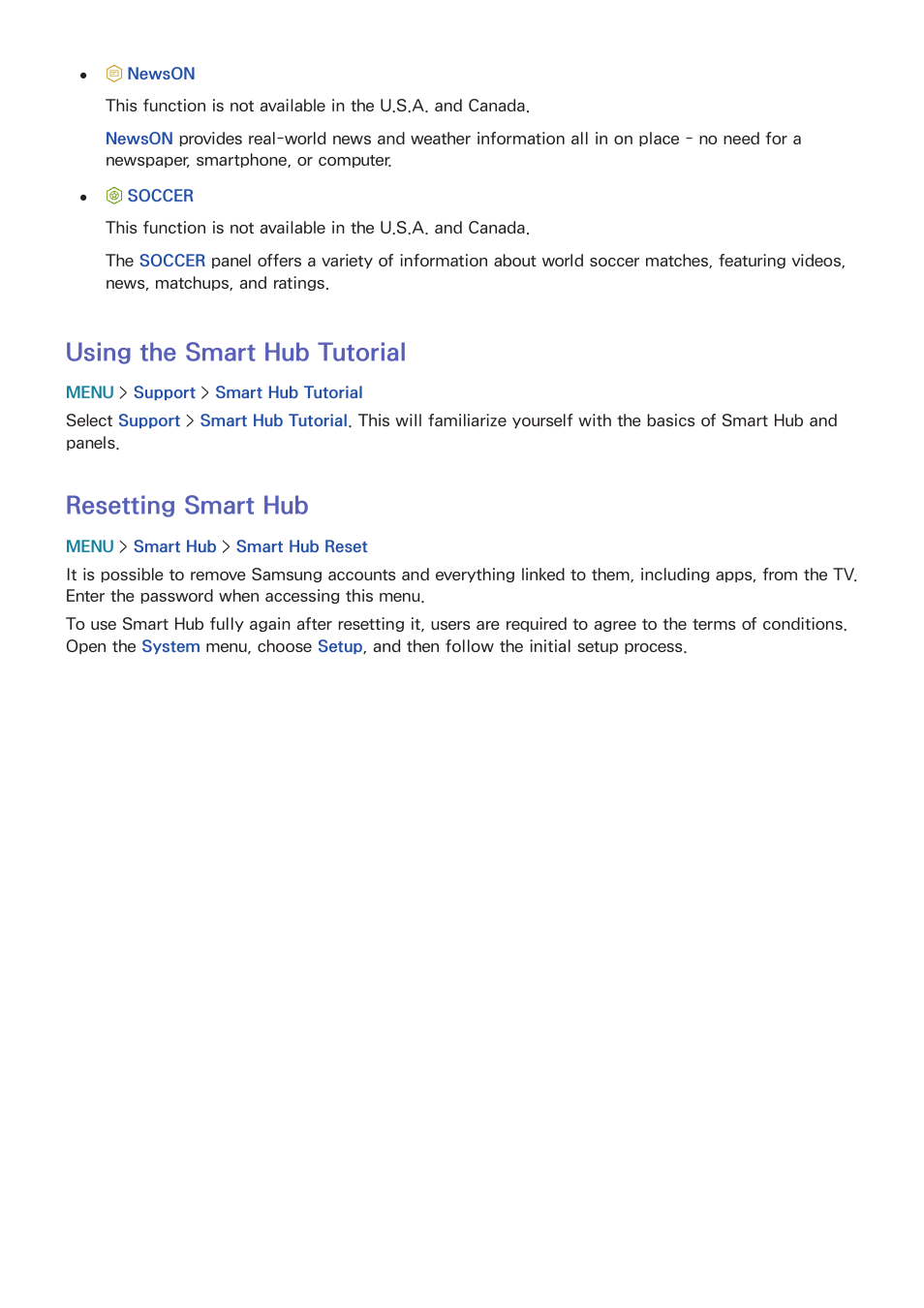 56 using the smart hub tutorial, 56 resetting smart hub, Using the smart hub tutorial | Resetting smart hub | Samsung UN32H5500AFXZA User Manual | Page 62 / 225