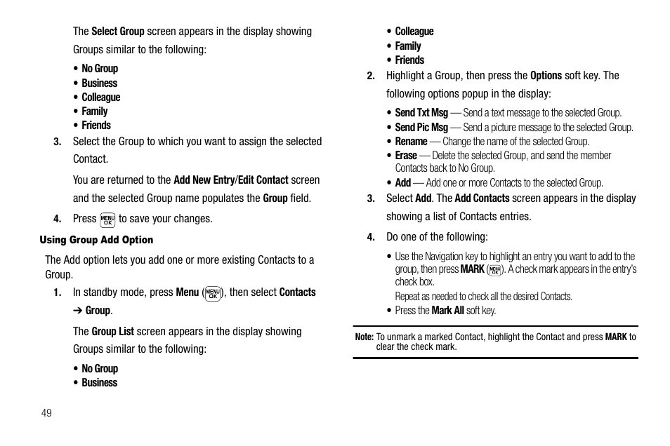 Using group add option | Samsung SEC-R470NBAUSC User Manual | Page 52 / 160