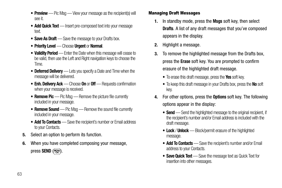 Managing draft messages | Samsung SEC-R470NBAUSC User Manual | Page 66 / 160