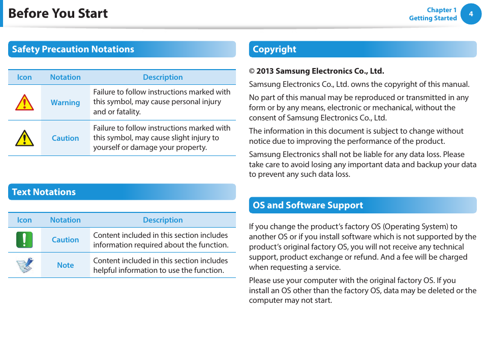 Before you start | Samsung NP270E5E-K01US User Manual | Page 5 / 133