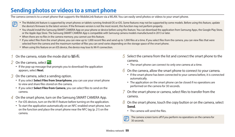 Sending photos or videos to a smart phone | Samsung EC-WB1100BPRUS User Manual | Page 100 / 147
