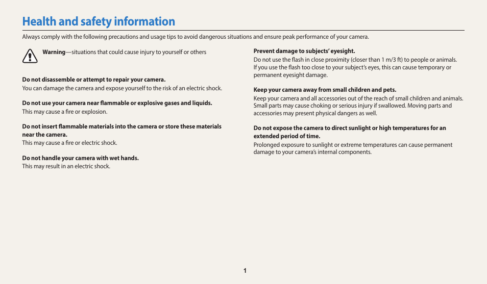 Health and safety information | Samsung EC-WB1100BPRUS User Manual | Page 2 / 147