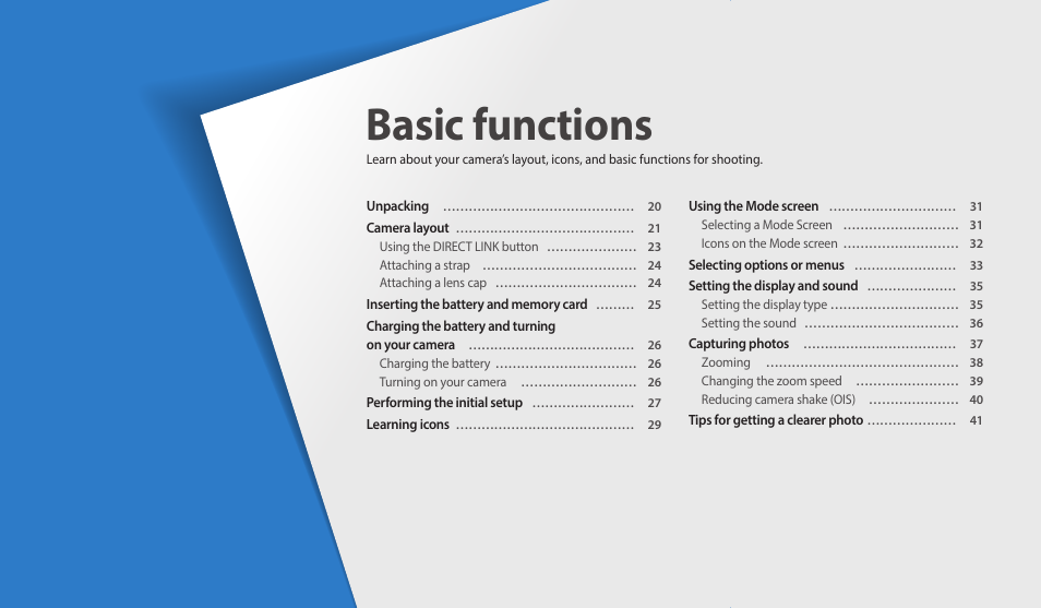 Basic functions, Shooting | Samsung EC-WB1100BPRUS User Manual | Page 20 / 147