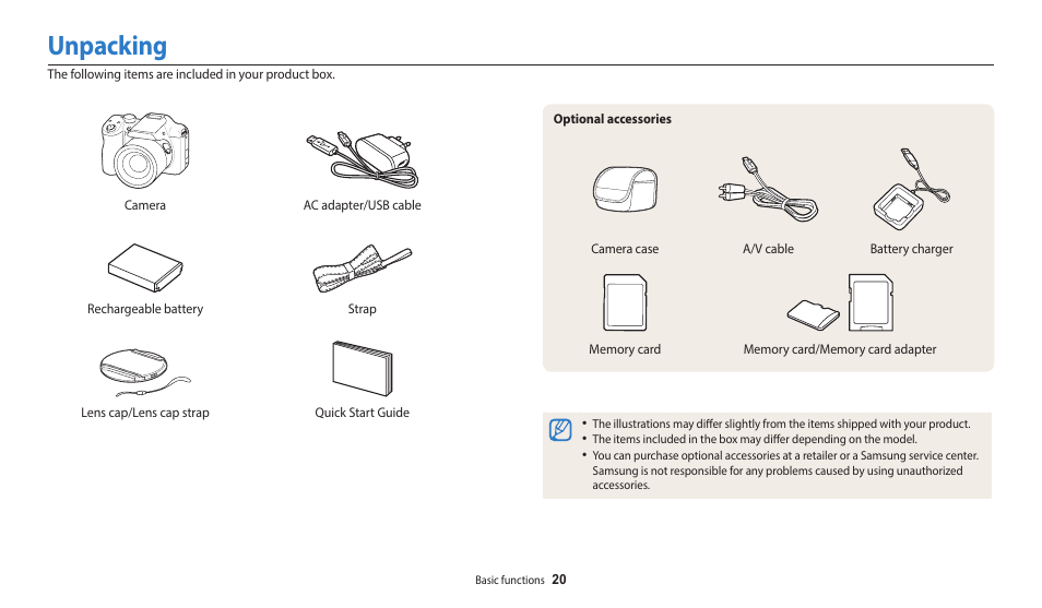 Unpacking | Samsung EC-WB1100BPRUS User Manual | Page 21 / 147