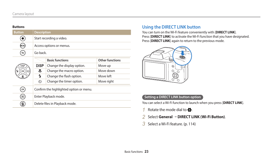 Using the direct link button | Samsung EC-WB1100BPRUS User Manual | Page 24 / 147