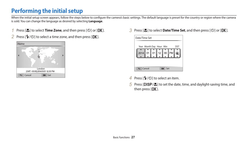 Performing the initial setup | Samsung EC-WB1100BPRUS User Manual | Page 28 / 147