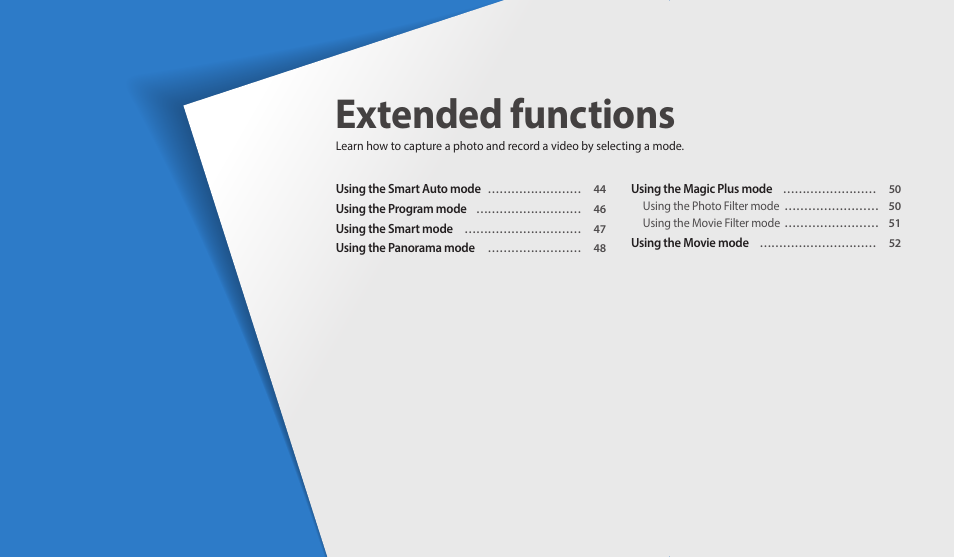 Extended functions, A mode | Samsung EC-WB1100BPRUS User Manual | Page 44 / 147