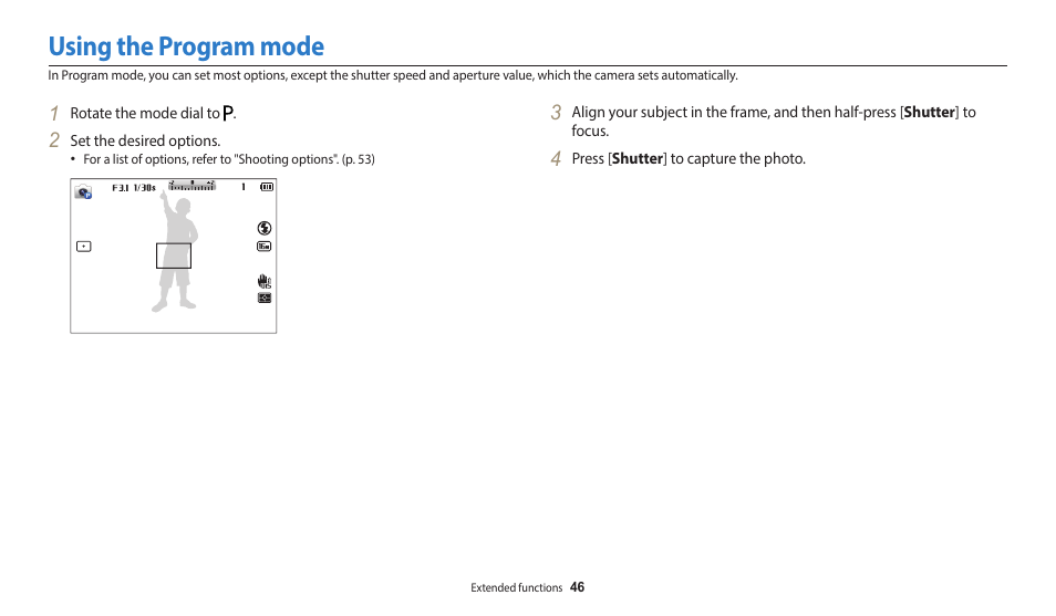 Using the program mode | Samsung EC-WB1100BPRUS User Manual | Page 47 / 147