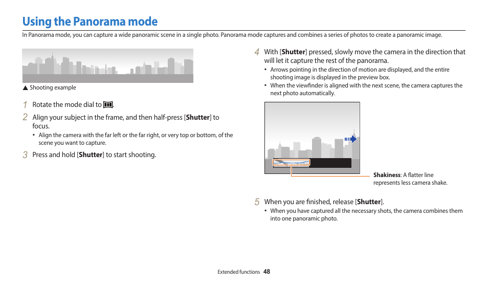 Using the panorama mode | Samsung EC-WB1100BPRUS User Manual | Page 49 / 147