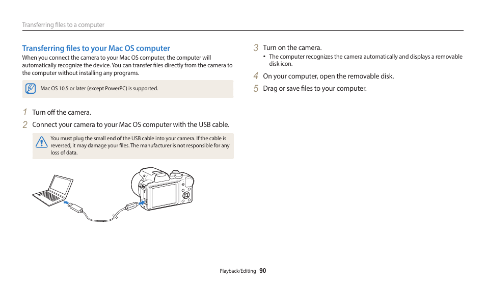 Transferring files to your mac os computer | Samsung EC-WB1100BPRUS User Manual | Page 91 / 147