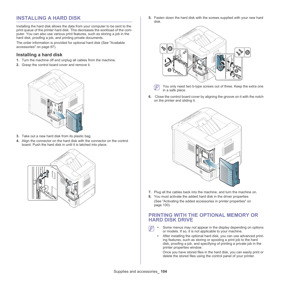 Installing a hard disk, 104 installing a hard disk 104 | Samsung ML-6512ND-XAA User Manual | Page 104 / 130