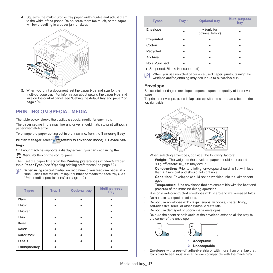 Printing on special media, Envelope, 47 printing on special media | Samsung ML-6512ND-XAA User Manual | Page 47 / 130