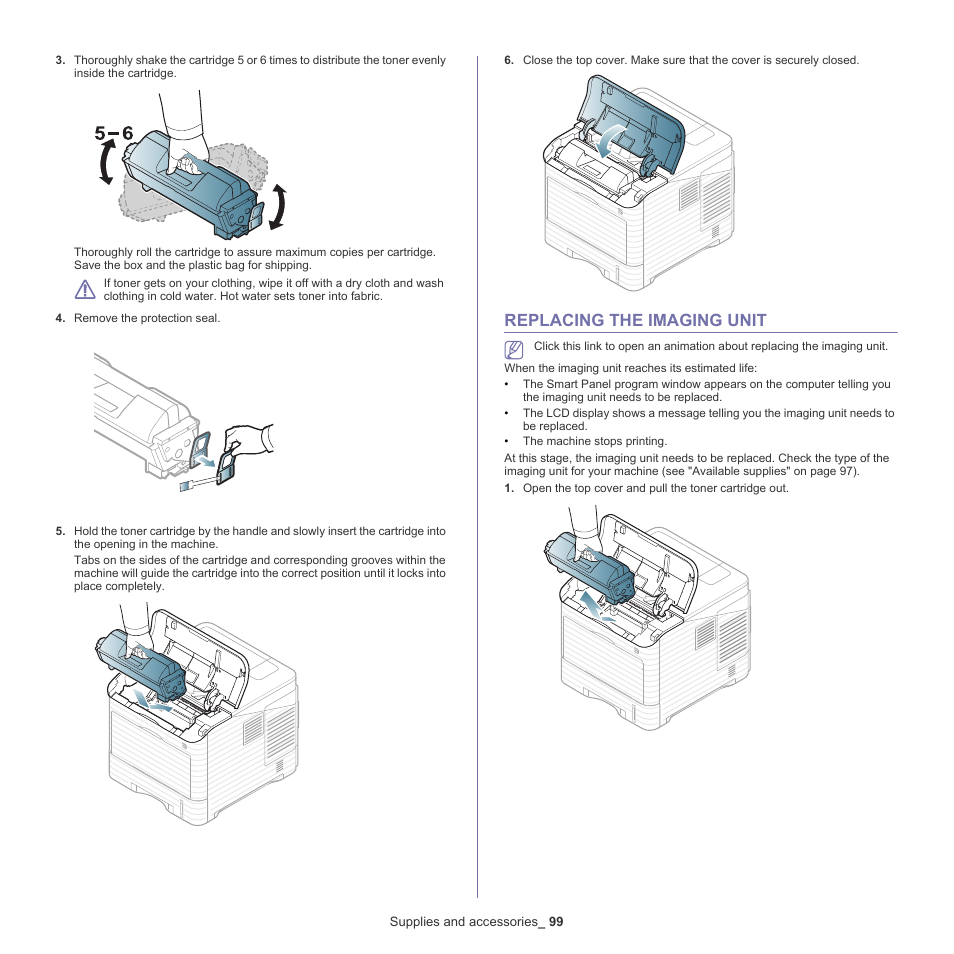 Replacing the imaging unit, 99 replacing the imaging unit, Issues. (see "replac | Ing the imaging unit, Replacing the imag, Replacing the imaging unit" on | Samsung ML-6512ND-XAA User Manual | Page 99 / 130