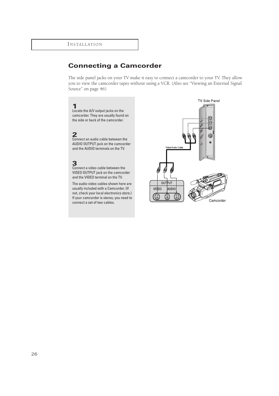 Connecting a camcorder | Samsung TSN3084WHDXXAA User Manual | Page 26 / 79