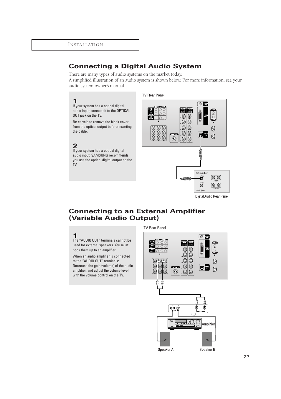 Connecting a digital audio system | Samsung TSN3084WHDXXAA User Manual | Page 27 / 79