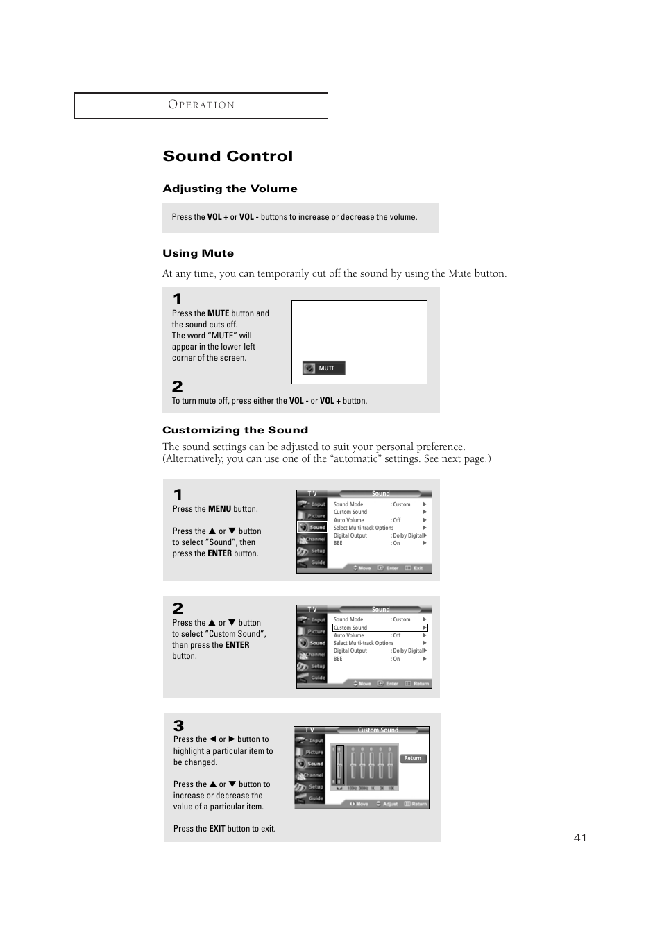 Sound control | Samsung TSN3084WHDXXAA User Manual | Page 41 / 79