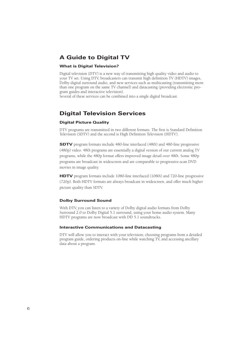 A guide to digital tv, Digital television services | Samsung TSN3084WHDXXAA User Manual | Page 6 / 79