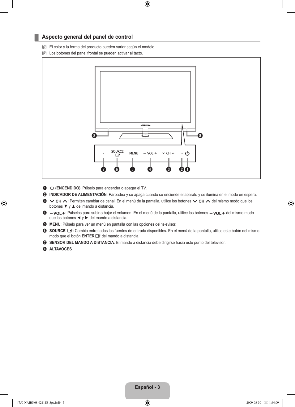 Aspecto general del panel de control | Samsung LN40B750U1FXZA User Manual | Page 109 / 290