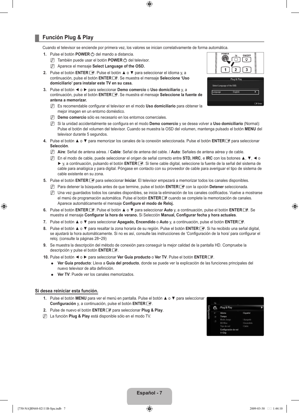 Función plug & play | Samsung LN40B750U1FXZA User Manual | Page 113 / 290