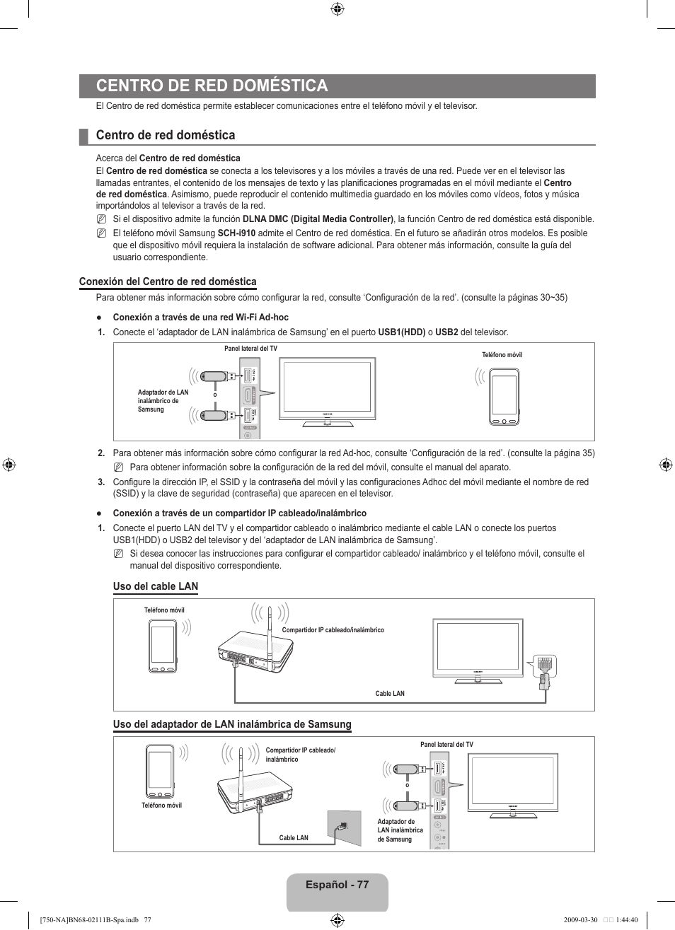 Centro de red doméstica | Samsung LN40B750U1FXZA User Manual | Page 183 / 290