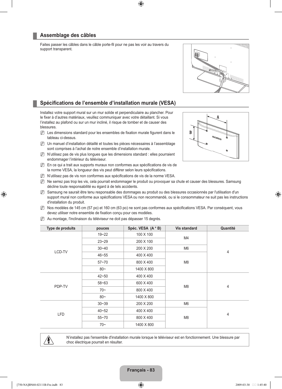 Assemblage des câbles | Samsung LN40B750U1FXZA User Manual | Page 282 / 290