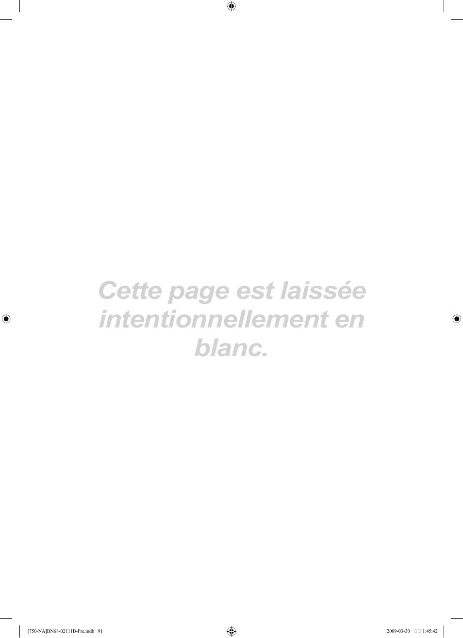 Cette page est laissée intentionnellement en blanc | Samsung LN40B750U1FXZA User Manual | Page 290 / 290