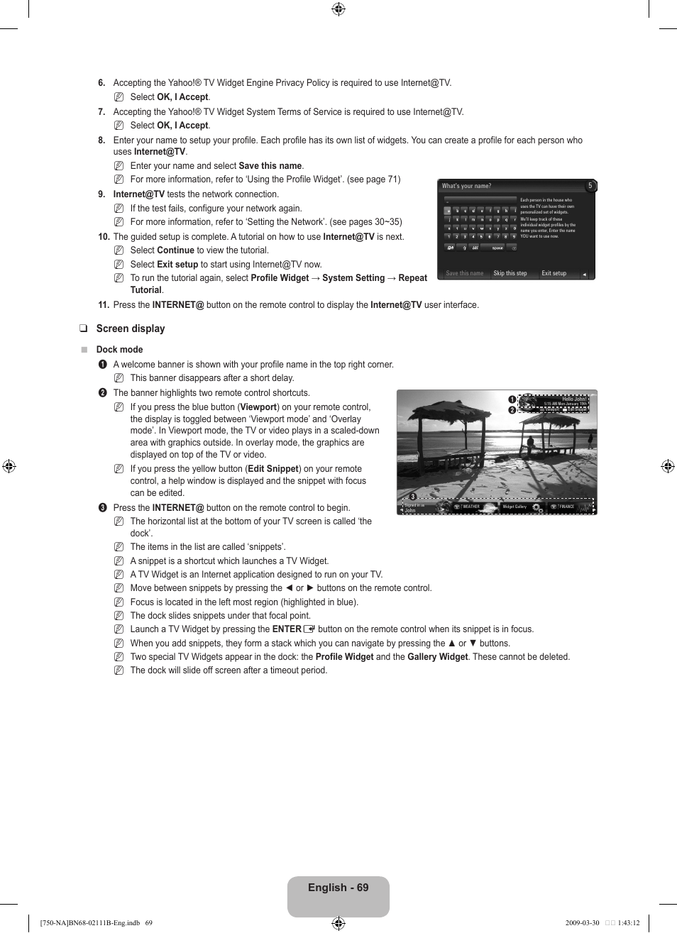 English - 69, Screen display | Samsung LN40B750U1FXZA User Manual | Page 71 / 290