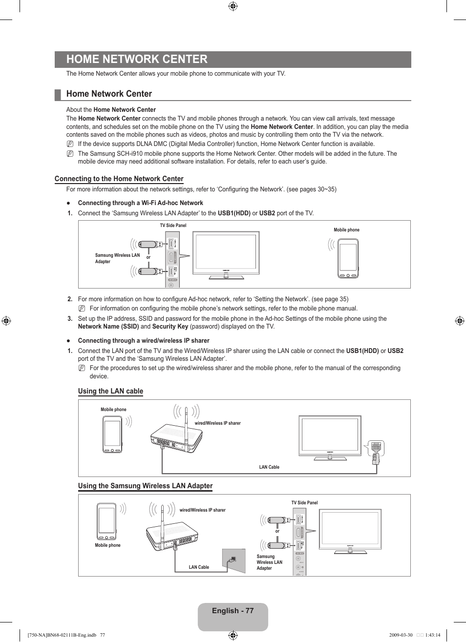 Home network center | Samsung LN40B750U1FXZA User Manual | Page 79 / 290