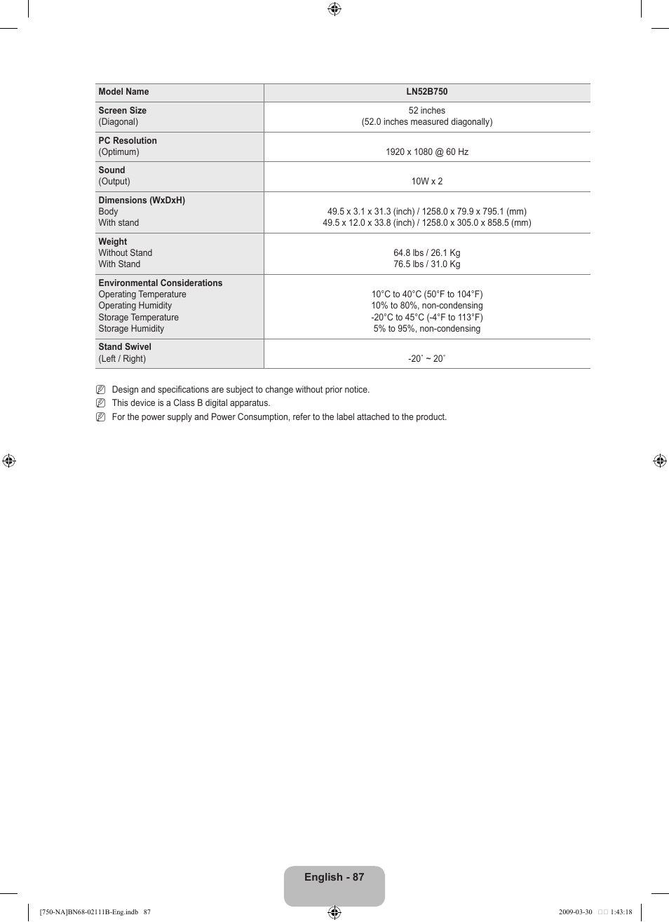 Samsung LN40B750U1FXZA User Manual | Page 89 / 290