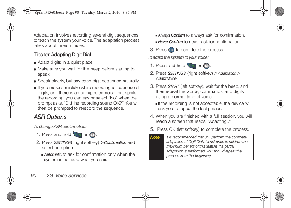 Asr options | Samsung SPH-M560BLASPR User Manual | Page 106 / 222
