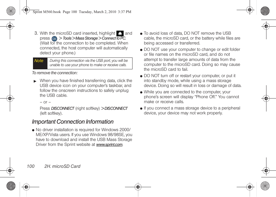 Important connection information | Samsung SPH-M560BLASPR User Manual | Page 116 / 222