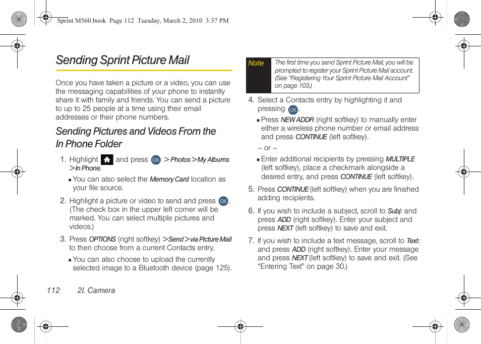 Sending sprint picture mail, Ion, see, Sending pictures and videos from the | Samsung SPH-M560BLASPR User Manual | Page 128 / 222