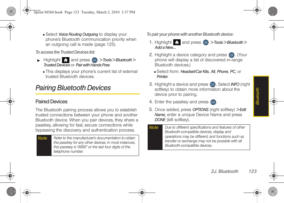 Pairing bluetooth devices | Samsung SPH-M560BLASPR User Manual | Page 139 / 222