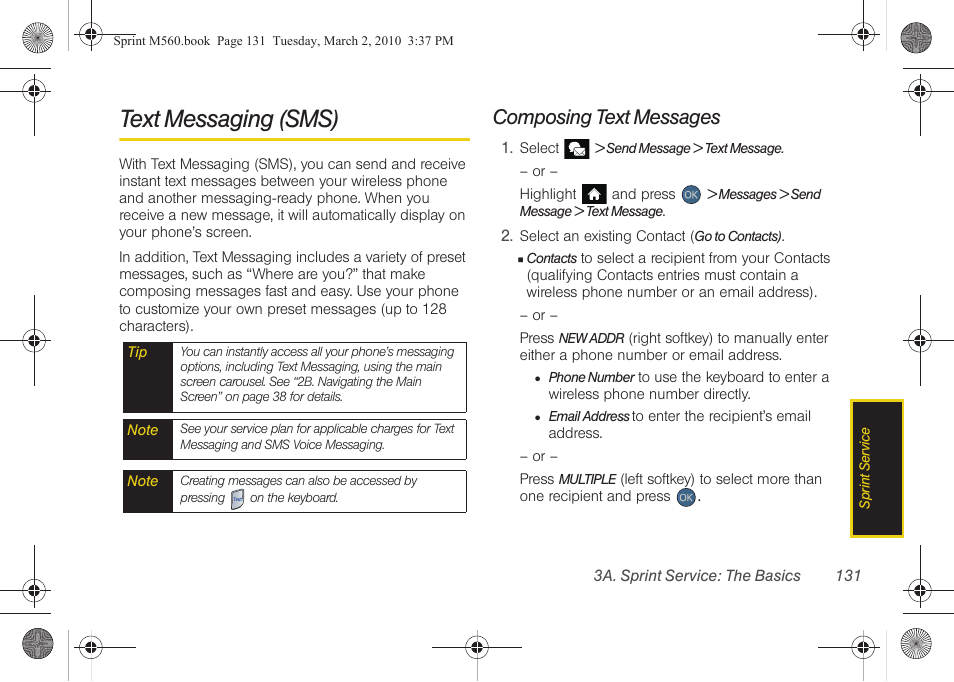 Text messaging (sms), Composing text messages | Samsung SPH-M560BLASPR User Manual | Page 147 / 222