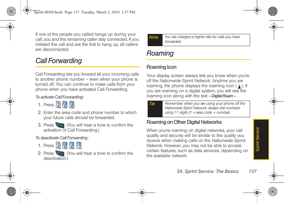 Call forwarding, Roaming | Samsung SPH-M560BLASPR User Manual | Page 153 / 222