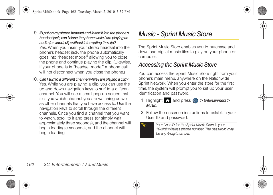 Music - sprint music store, Accessing the sprint music store | Samsung SPH-M560BLASPR User Manual | Page 178 / 222