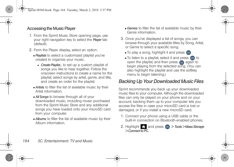 Backing up your downloaded music files | Samsung SPH-M560BLASPR User Manual | Page 180 / 222